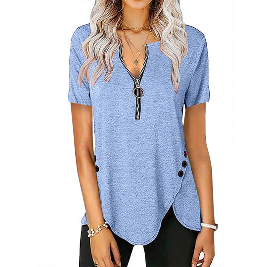 Damen Kurzarmshirt mit asymmetrischem Saum und Reißverschluss EB
