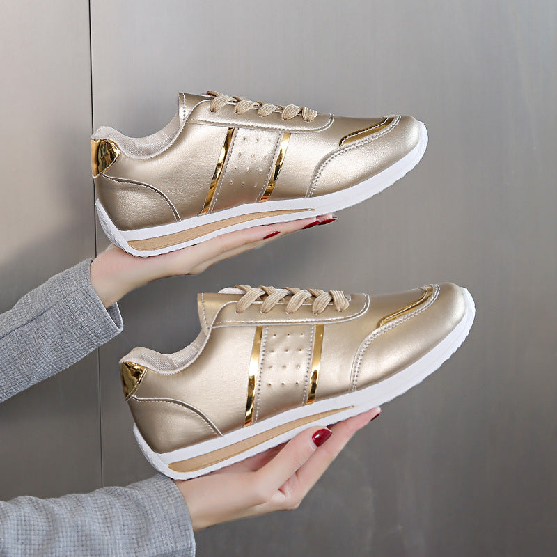 Damen Sportliche Sneaker mit glänzender Oberfläche und atmungsaktiver Sohle EB
