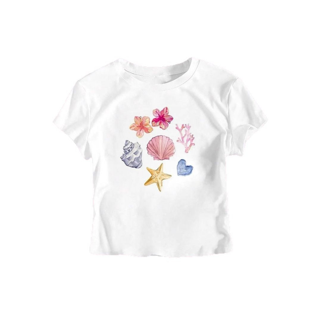 Damen Crop-T-Shirt mit maritimem Motiv EB