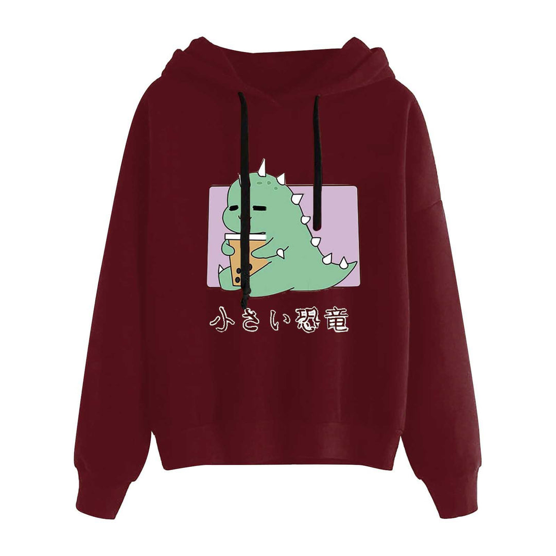 Damen nan kurz geschnittener Cropped-Kapuzenpullover mit niedlicher Frosch-Illustration und verstellbarer Kapuze EB