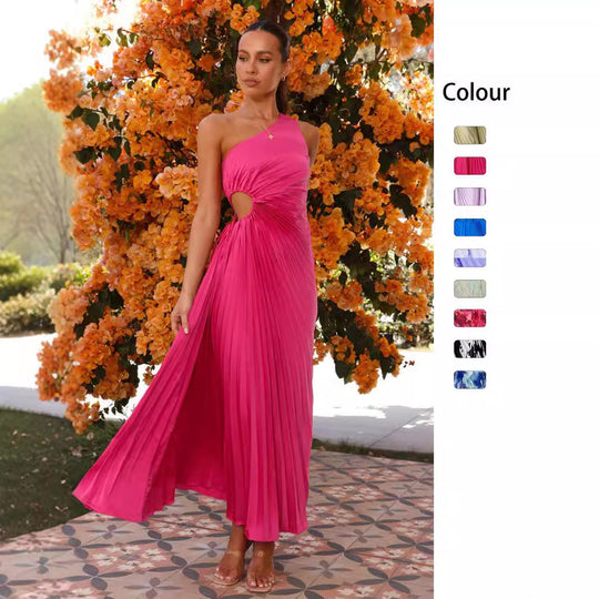 Damen Maxikleid mit Raffiniertem Faltenwurf und Asymmetrischem Design EB