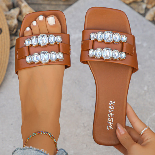 Damen Glamouröse Badesandalen mit funkelnden Strassverzierungen EB