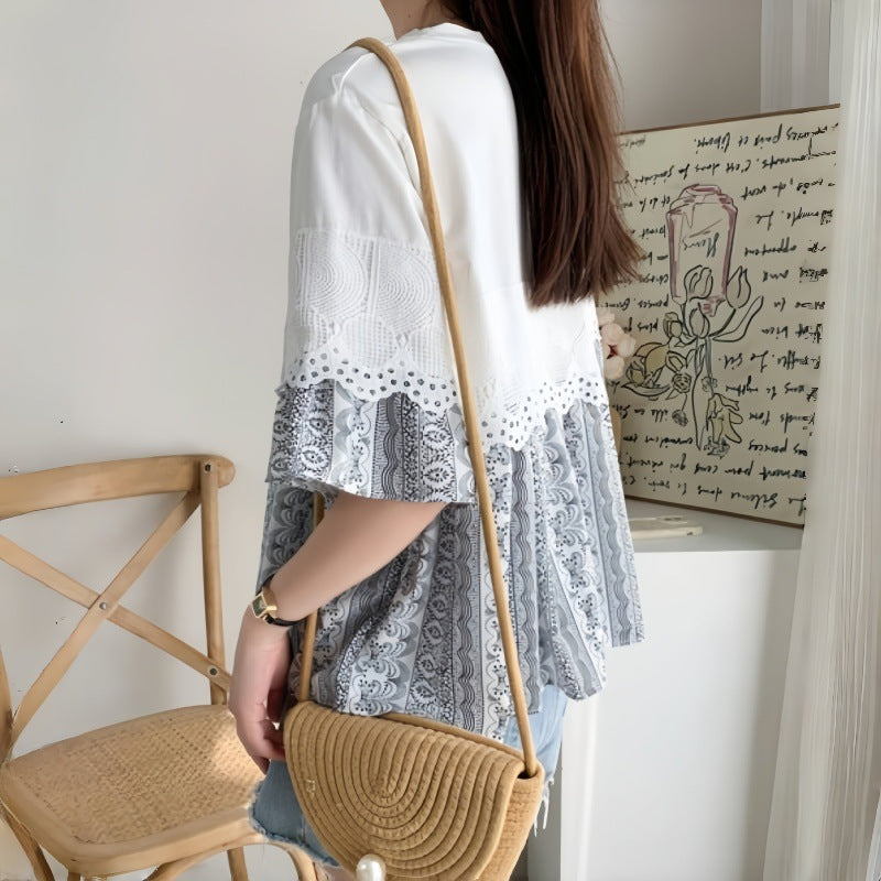 Damen Freizeitbluse mit Spitzenbesatz EB