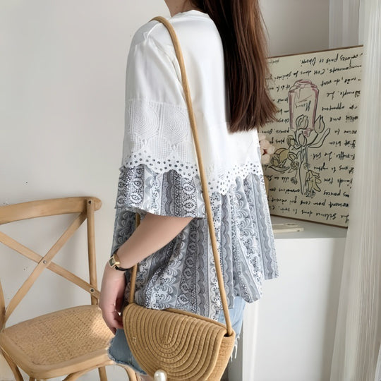Damen Freizeitbluse mit Spitzenbesatz EB