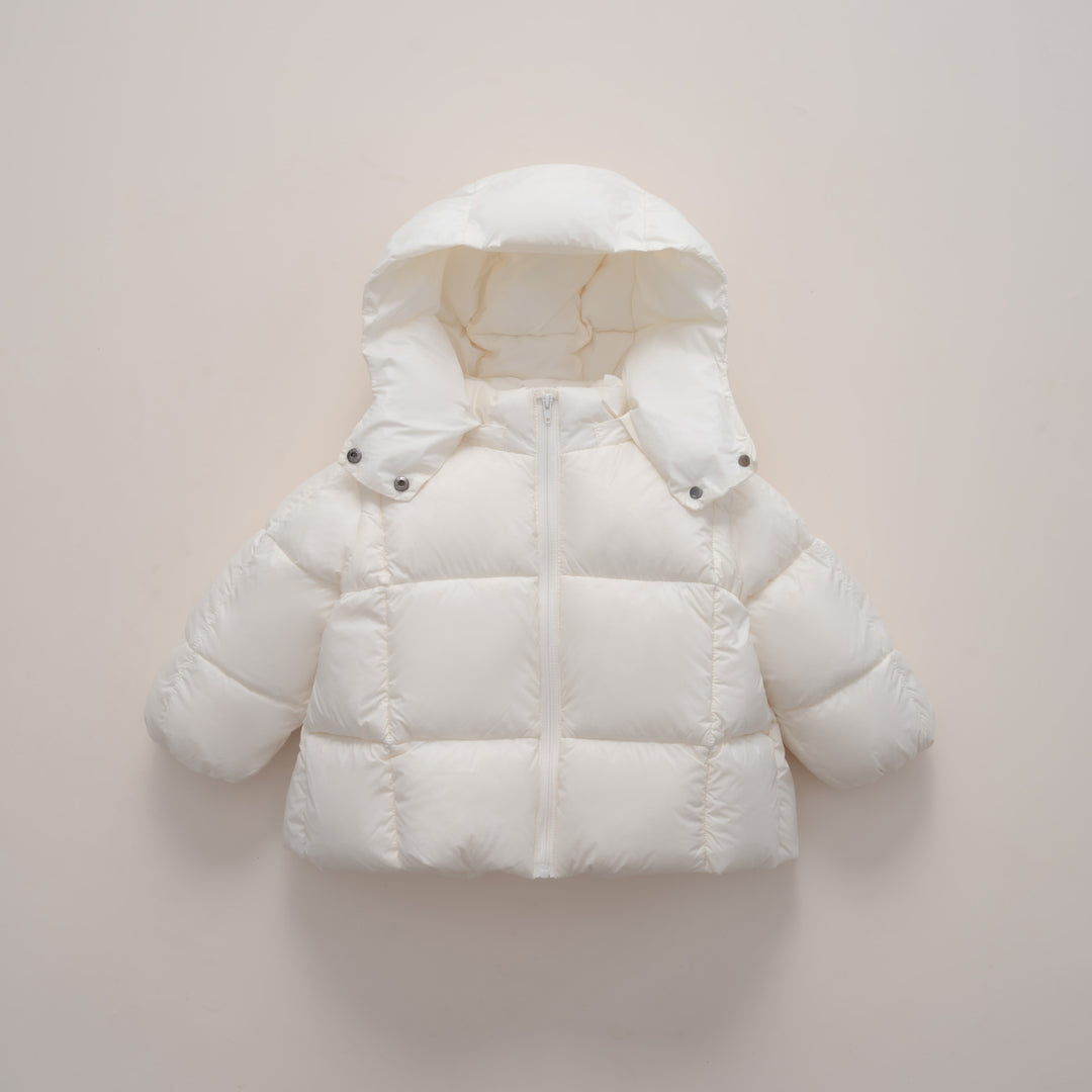 Damen moderne Daunenjacke mit abnehmbarer Kapuze und elastischen Bündchen EB