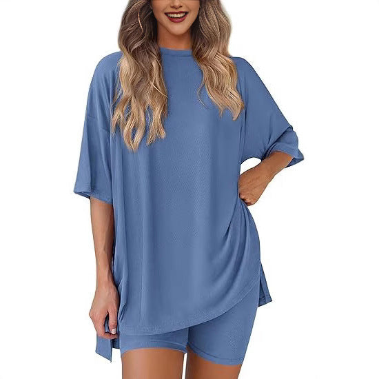 Damen Lässiges Lounge-Set mit übergroßem Oberteil und kurzen Hosen EB