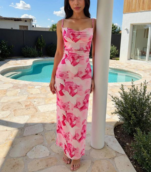 Damen Maxi-Kleid mit asymmetrischem Schnitt und fließendem Stoff EB