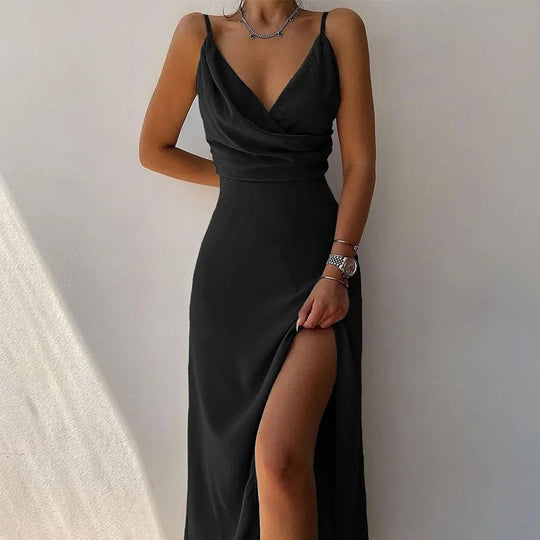 EB | Kleid mit Hosenträgern und V-Ausschnitt mit geteiltem Print