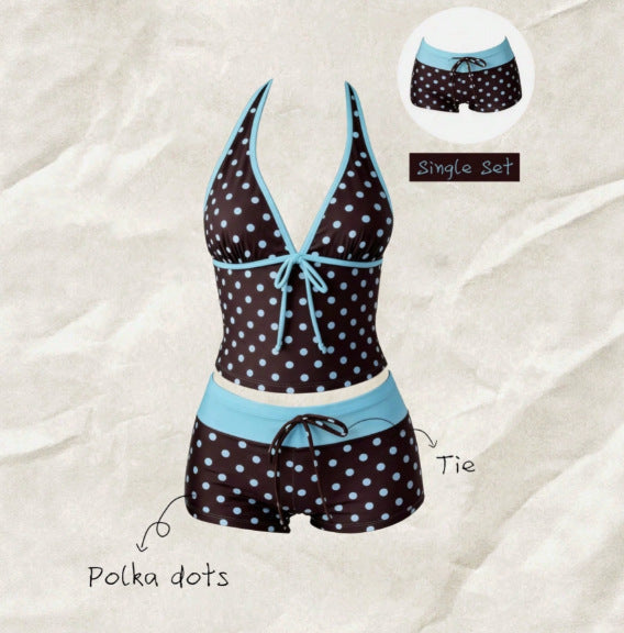 Damen Tankini mit modischem Punktmuster und verstellbarem Halter EB