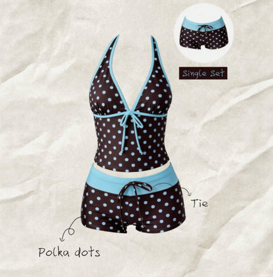Damen Tankini mit modischem Punktmuster und verstellbarem Halter EB