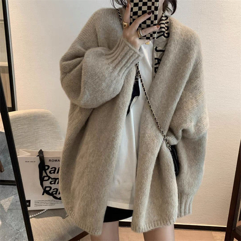 Damen Übergroßer und weicher Strickcardigan mit offenen Vorderteilen EB