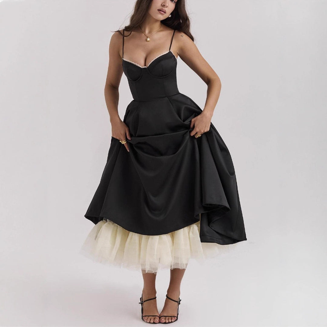 Damen nan Bustierkleid mit geformtem Mieder, weichem Tellerrock, integriertem Tüll-Unterzug und Eingrifftaschen EB
