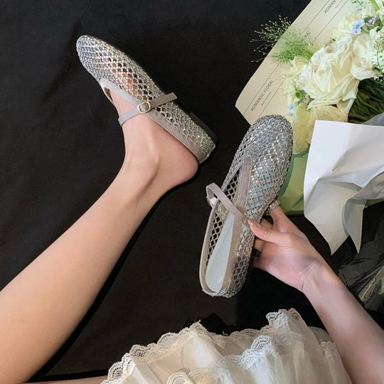 Damen Ballerinas mit modischem Netzdesign und eleganter Riemchen-Applikation EB