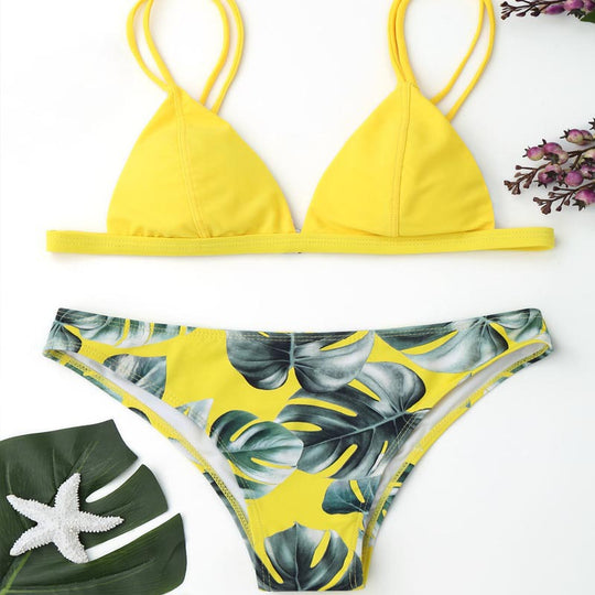 Damen Triangel-Bikini mit trendy Blattmuster EB