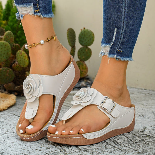 Damen Bequeme Flip-Flops mit blumenförmiger Applikation EB