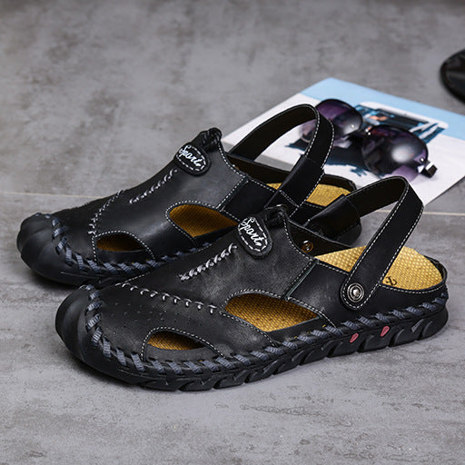 Damen Sportliche Ledersandalen mit elastischem Riemen und stoßdämpfender Sohle EB