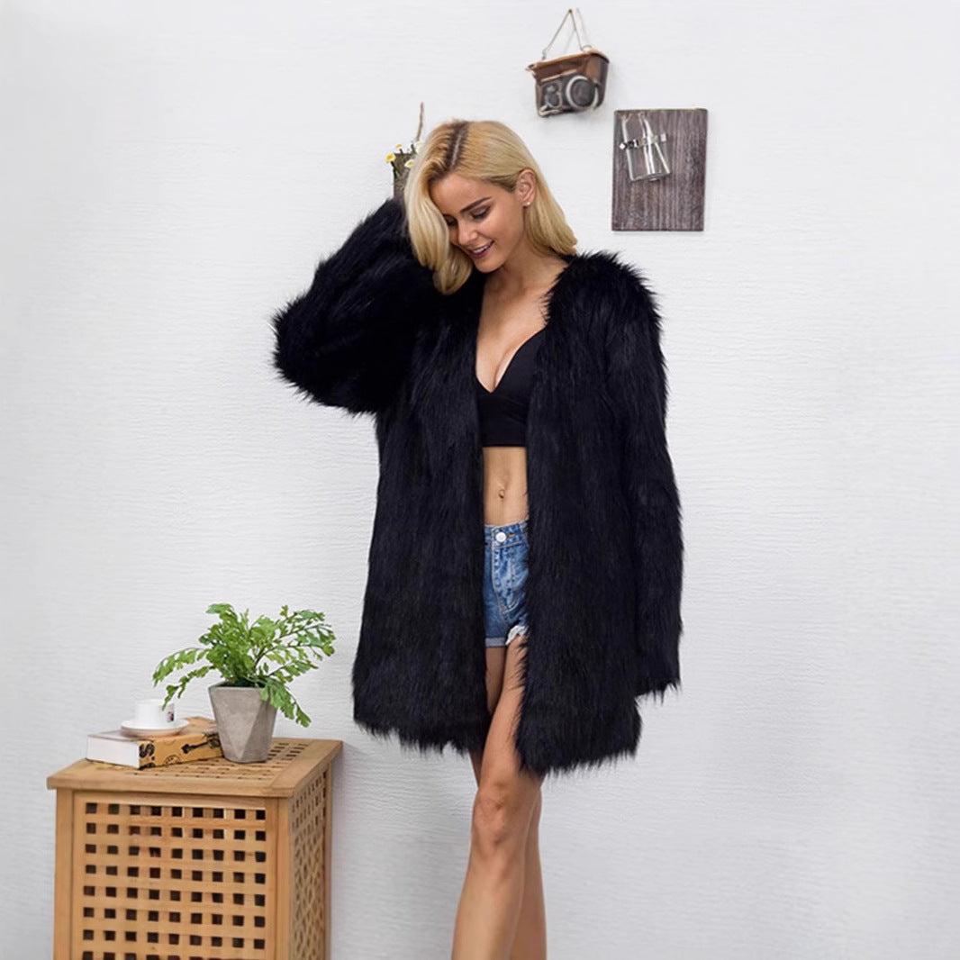Damen Luxuriöser Kunstpelz-Parka mit offenem Schnitt EB