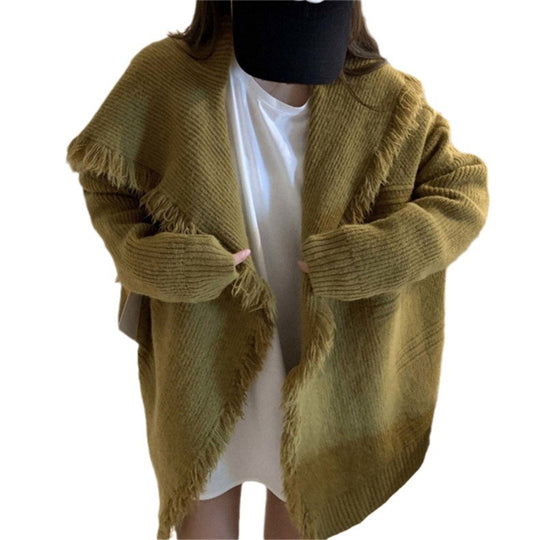 Damen Oversized Strickjacke mit fransigen Details und offenem Schnitt EB