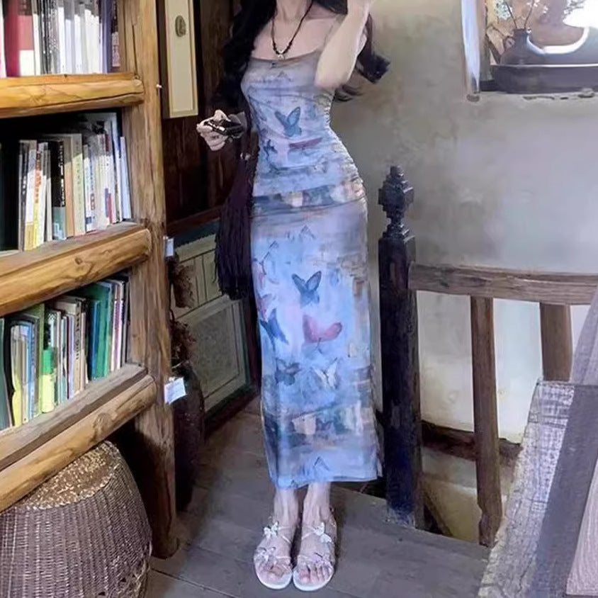 Damen Maxikleid im floralen Wasserfarbdruck EB