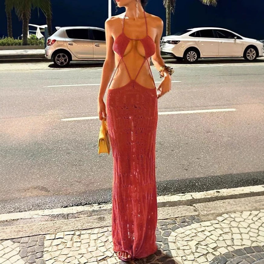 Damen Maxikleid mit raffiniertem Cut-Out-Design und zarten Trägern EB