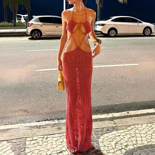 Damen Maxikleid mit raffiniertem Cut-Out-Design und zarten Trägern EB