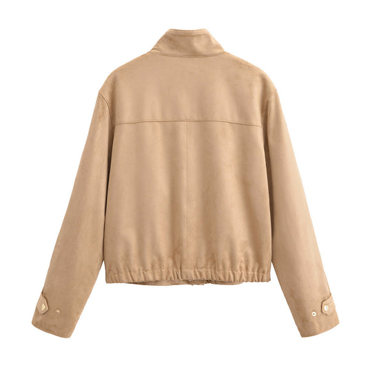 Damen Kunstlederjacke mit Stehkragen und praktischen Eingrifftaschen EB
