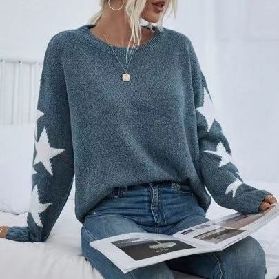 Damen Modischer Strickpullover mit Sternen-Muster EB