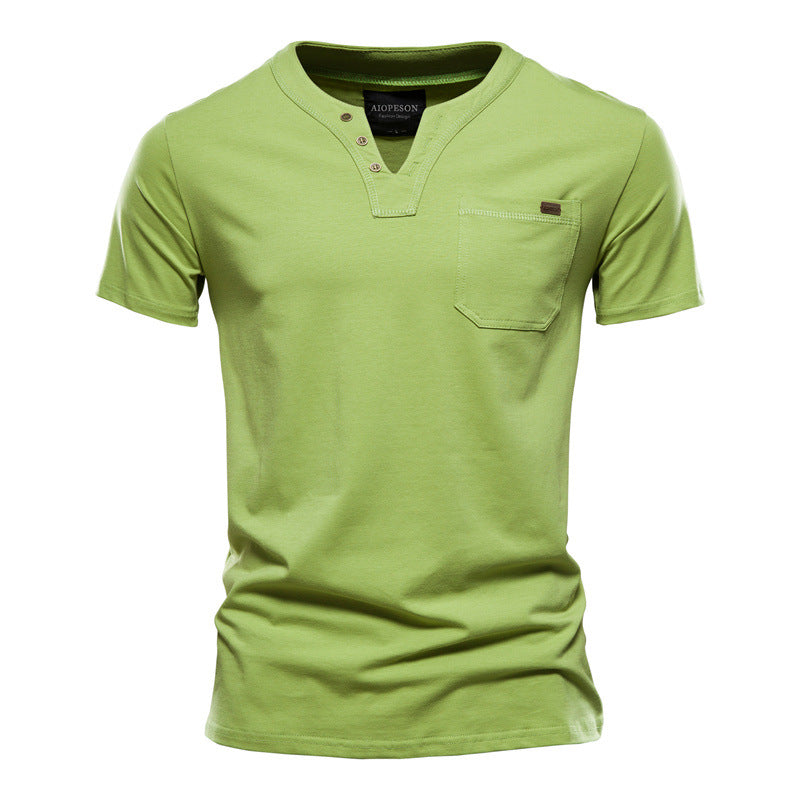 Herren Kurzarm-Shirt mit modernem Henley-Ausschnitt und Brusttasche EB
