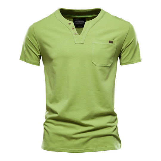 Herren Kurzarm-Shirt mit modernem Henley-Ausschnitt und Brusttasche EB