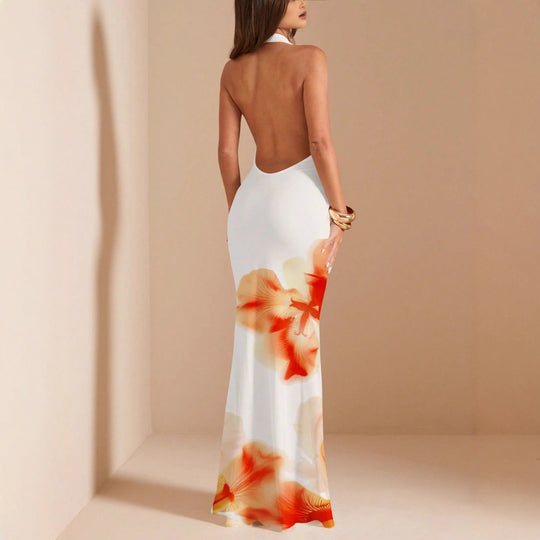 Damen Maxikleid mit raffiniertem Wickelausschnitt und floralem Design EB