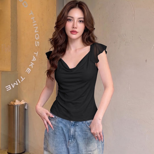 Damen Elegantes Top mit fließendem Chiffon-Detail EB