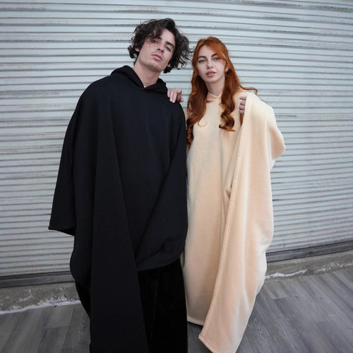 Unisex nan Kapuzen-Poncho Kuscheldecke mit weichem Futter und großzügigem Oversize-Schnitt EB
