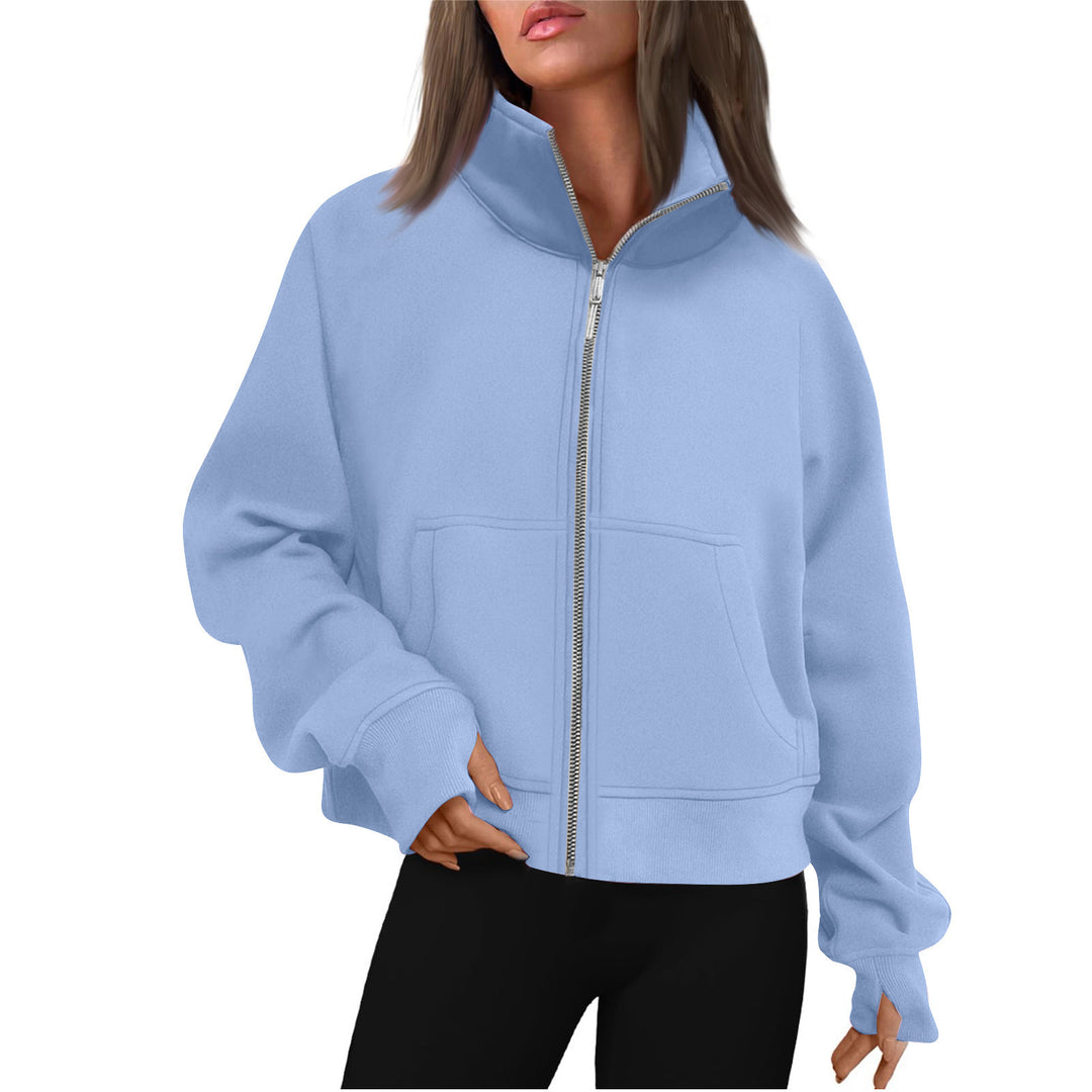 Damen bequeme Sweatjacke mit hohem Kragen EB