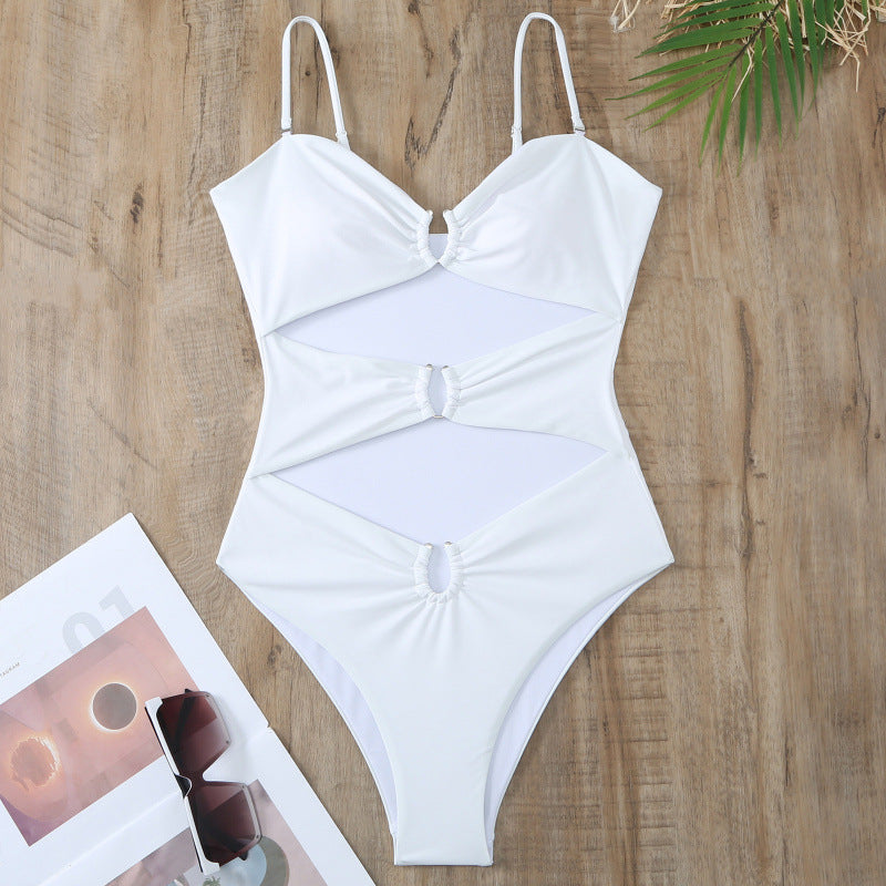 Damen Einteiler Badeanzug mit raffinierten Cut-Outs und stilvollem Wickeldetail EB