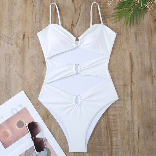 Damen Einteiler Badeanzug mit raffinierten Cut-Outs und stilvollem Wickeldetail EB