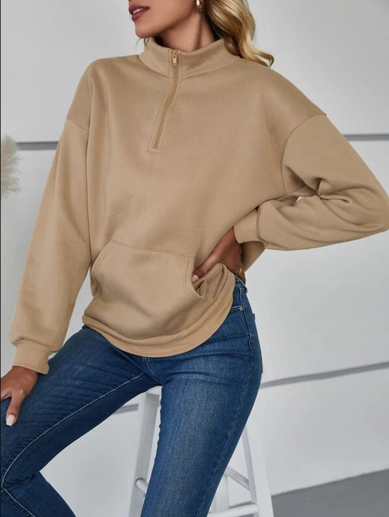 Damen bequemer Stehkragen Pullover EB