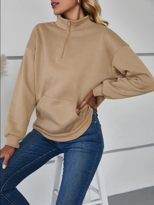 Damen bequemer Stehkragen Pullover EB