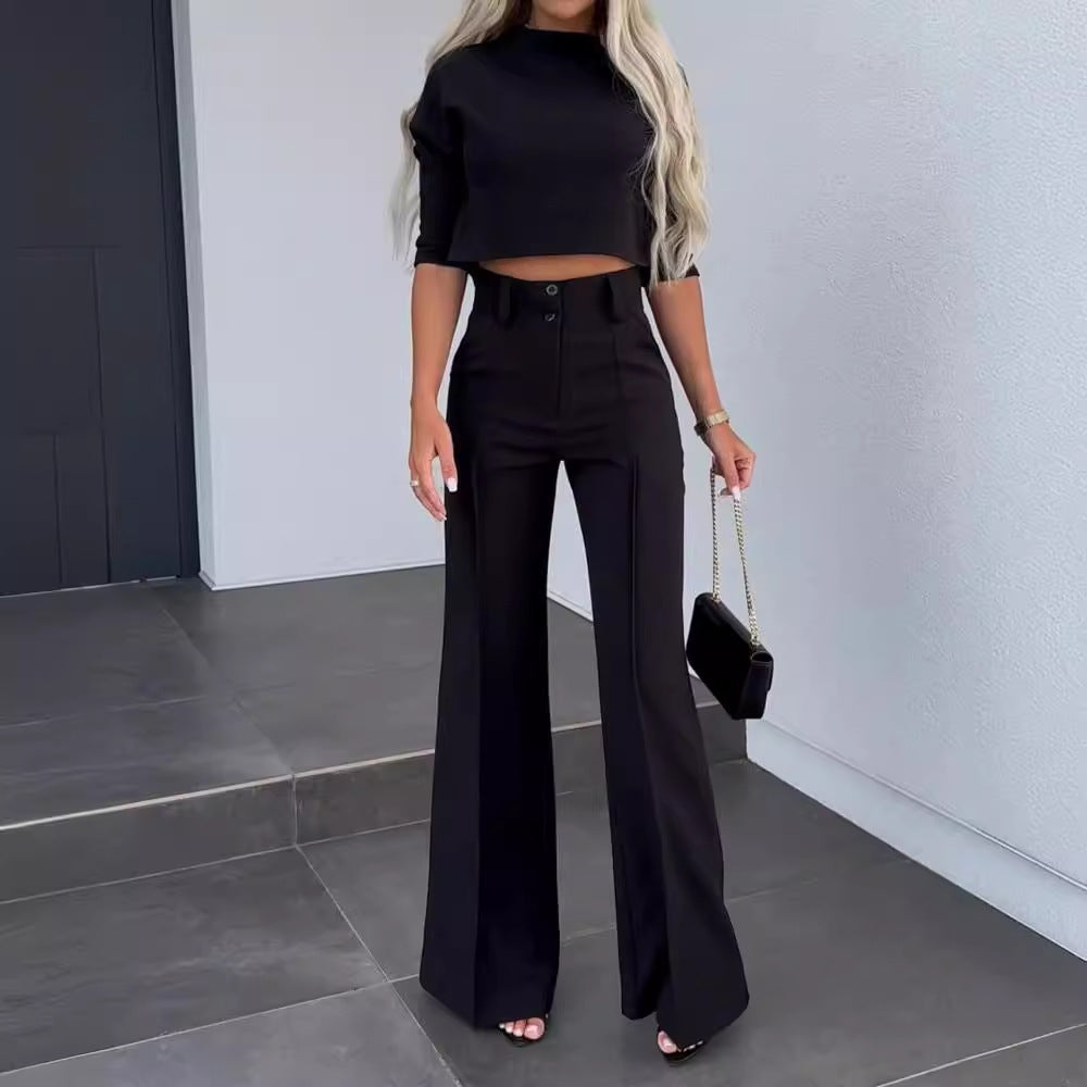 Damen stylisches Crop-Top mit eleganten High-Waist-Hosen EB