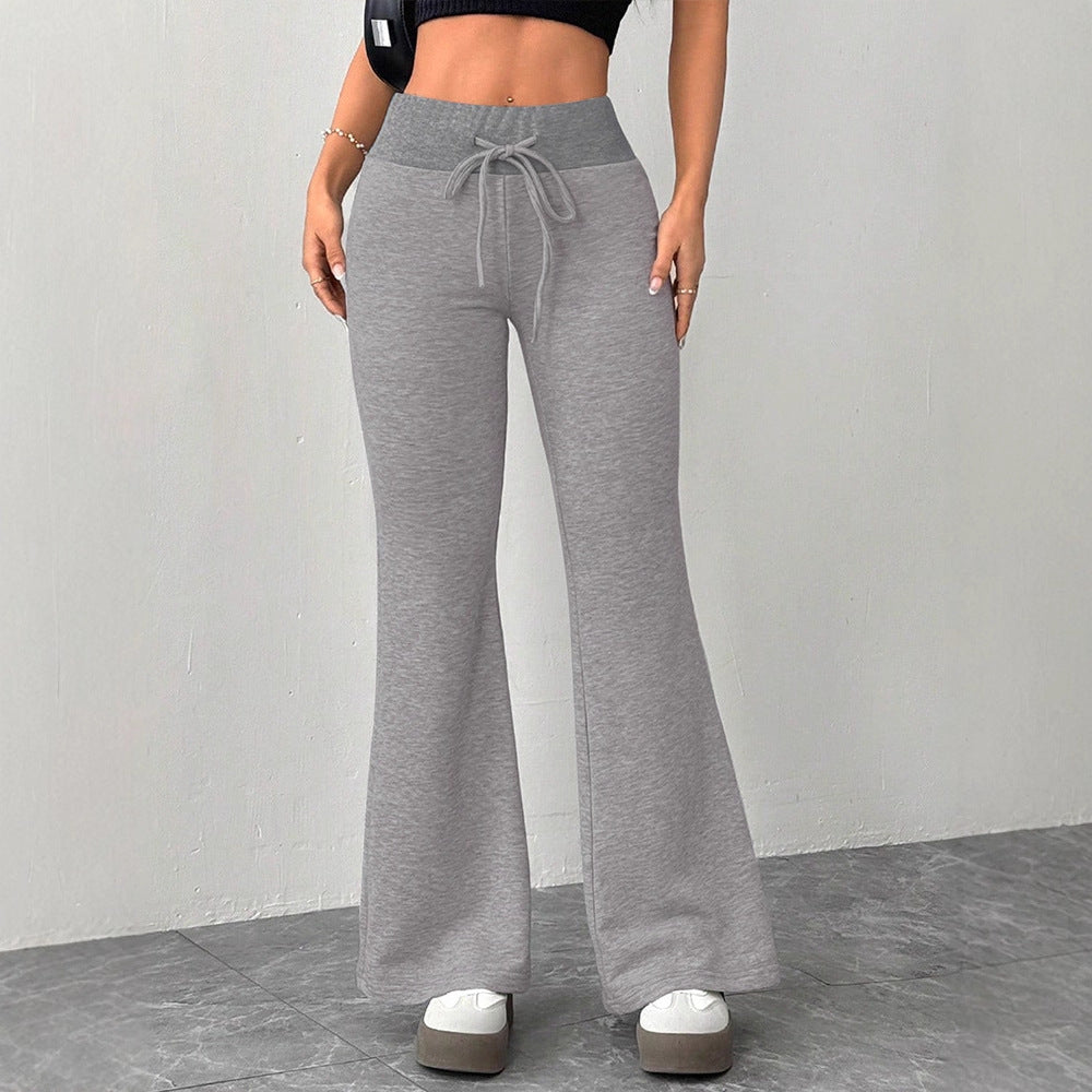 Damen Flared Loungehose mit hohem Bund und elastischem Kordelzug EB