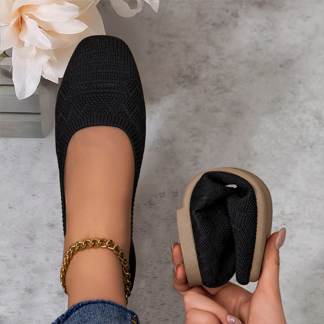 Damen Strick-Ballerinas mit elastischem Einstieg EB