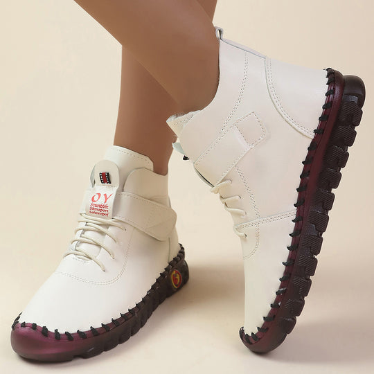 Damen Schnürstiefel mit weichem Kunstleder und praktischer Schnalle EB
