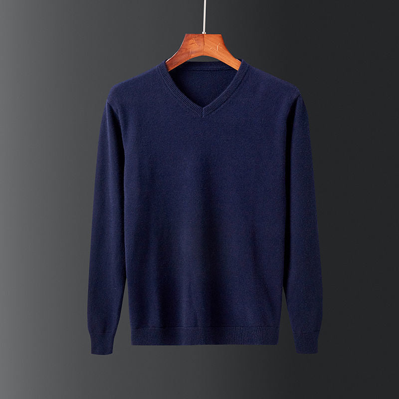 Herren eleganter V-Ausschnitt Pullover aus feiner Wolle EB