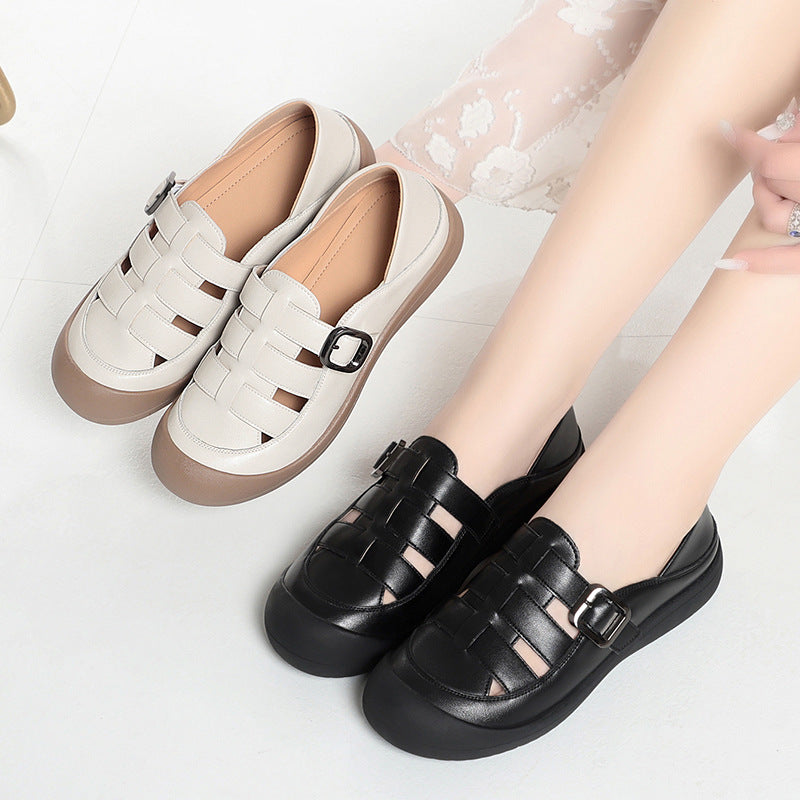 Damen Komfortable Lederschuhe mit modischem Schnallen-Detail EB