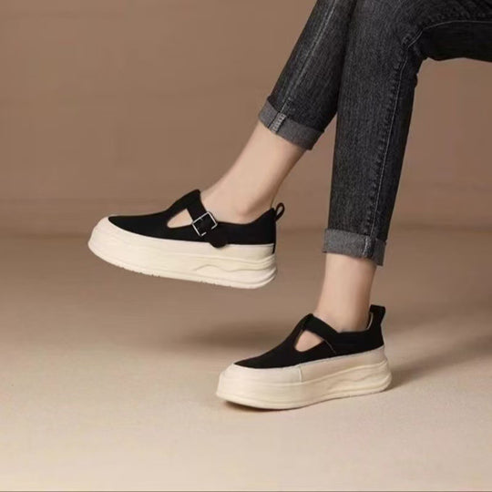 Damen Plateausneaker mit modischem Riemchen und atmungsaktiver Textiloberfläche EB