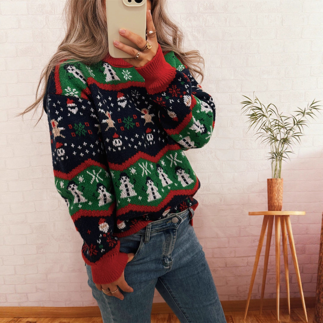 Damen Weihnachtspullover mit fröhlichem Motiv und lässigem Schnitt EB