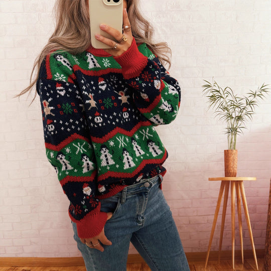 Damen Weihnachtspullover mit fröhlichem Motiv und lässigem Schnitt EB