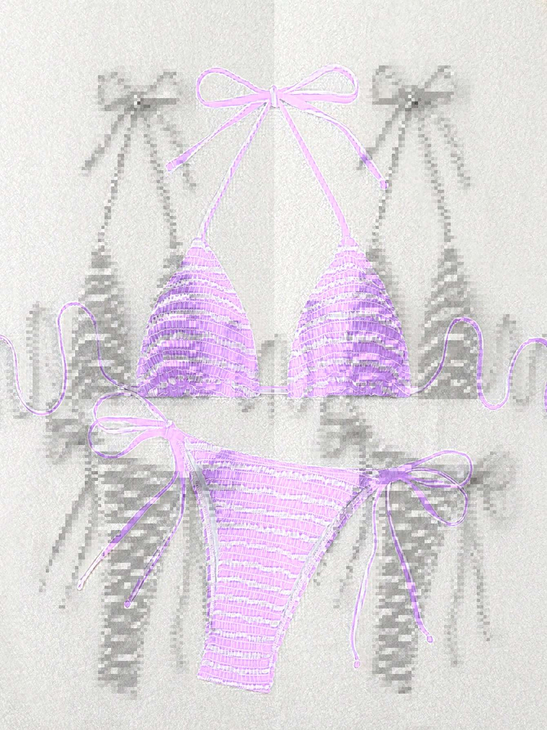 Damen Triangel-Bikini mit feinem Streifenmuster und raffinierten Bindebändern EB