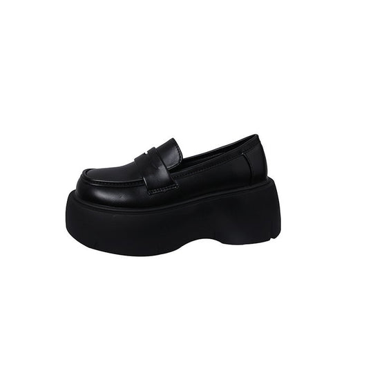 Damen elegante Plateau-Mokassins mit glänzender Oberfläche und stabiler Sohle EB