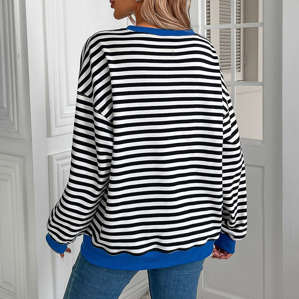 Damen gestreifter Pullover mit lockerer Passform EB