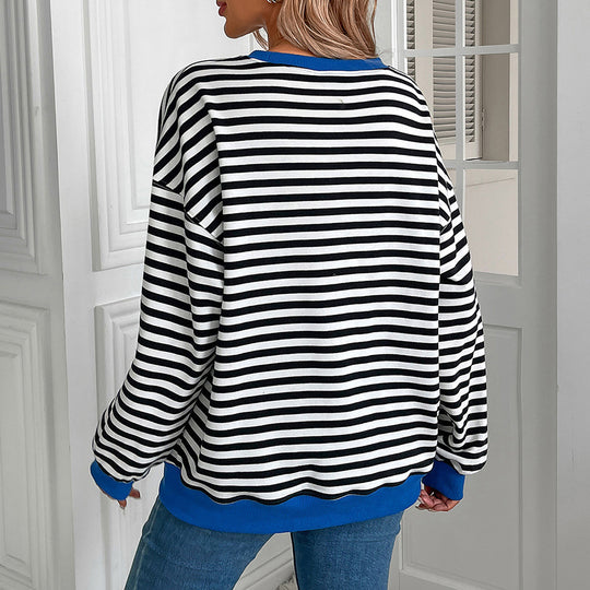 Damen gestreifter Pullover mit lockerer Passform EB